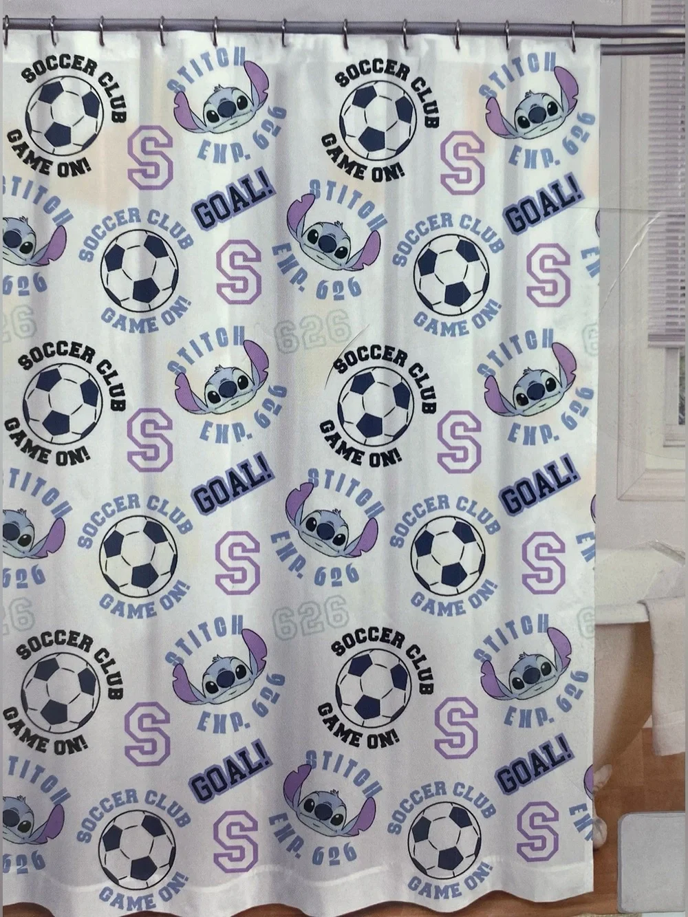 Disney STitcH ❤️13-Piece Shower Curtain Set soccer club 72x72” NWT